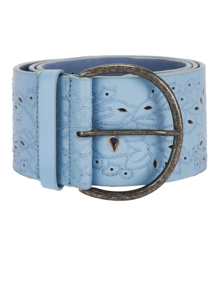 Laurel Embroidered Leather Belt in Chambray