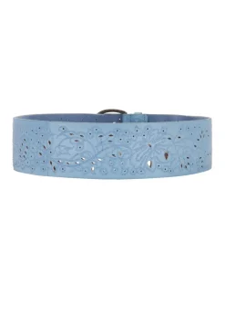 Laurel Embroidered Leather Belt in Chambray