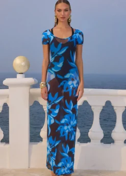 Laylah Mesh Midi Dress Agave Blue