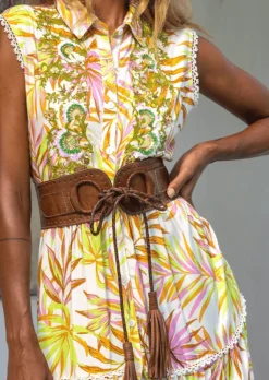 Leather Waist Belt Laure with Tassel Ties