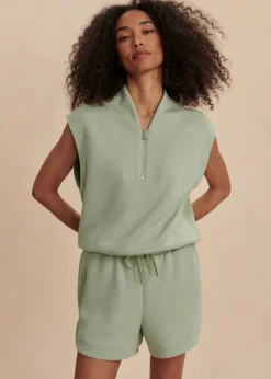Loretta Half Zip Sleeveless Sweat in Snow Sage