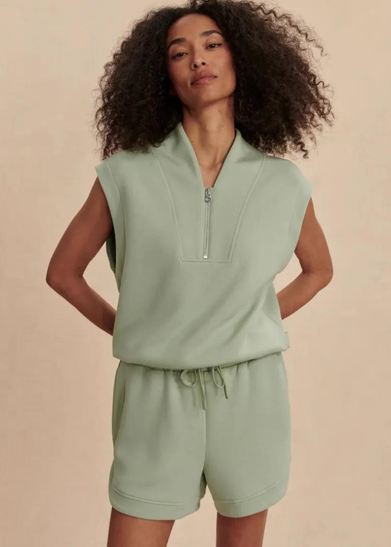 Loretta Half Zip Sleeveless Sweat in Snow Sage