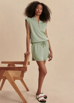 Loretta Half Zip Sleeveless Sweat in Snow Sage