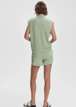 Loretta Half Zip Sleeveless Sweat in Snow Sage