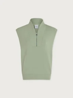 Loretta Half Zip Sleeveless Sweat in Snow Sage