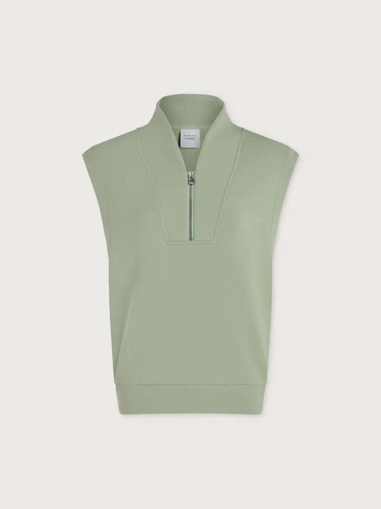Loretta Half Zip Sleeveless Sweat in Snow Sage