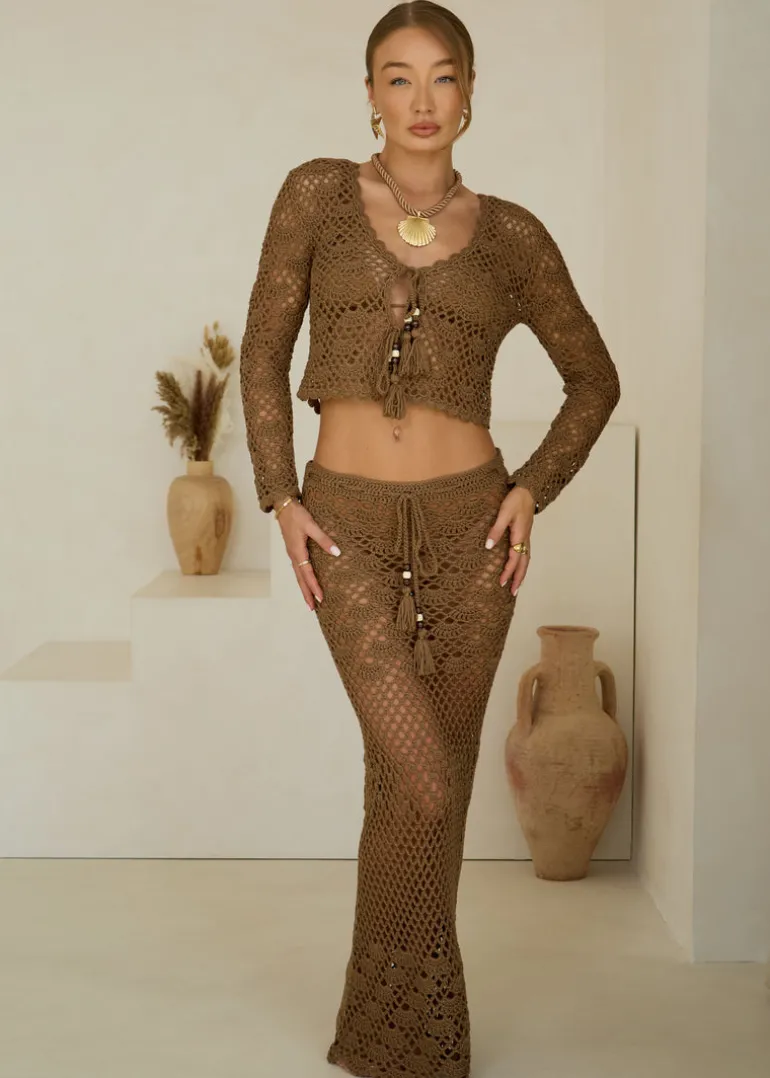 Maxi Crochet Skirt Sea Shells in Mocha Mousse