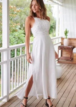 Maxi White open back Dress Nyra