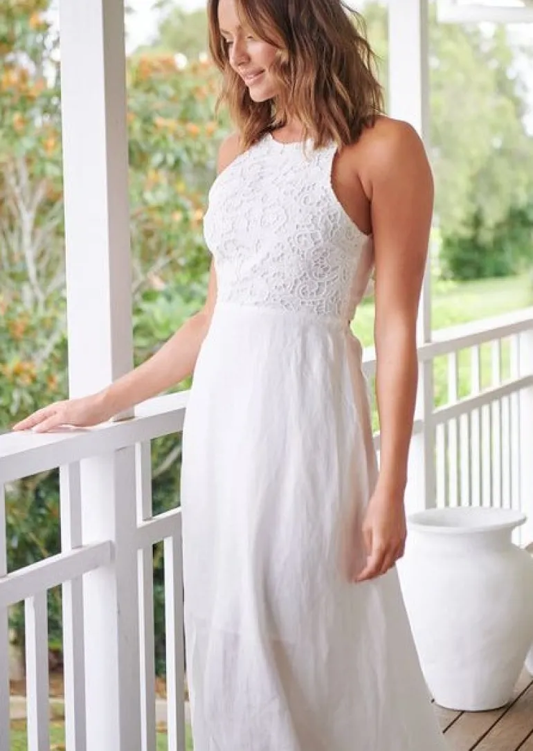 Maxi White open back Dress Nyra