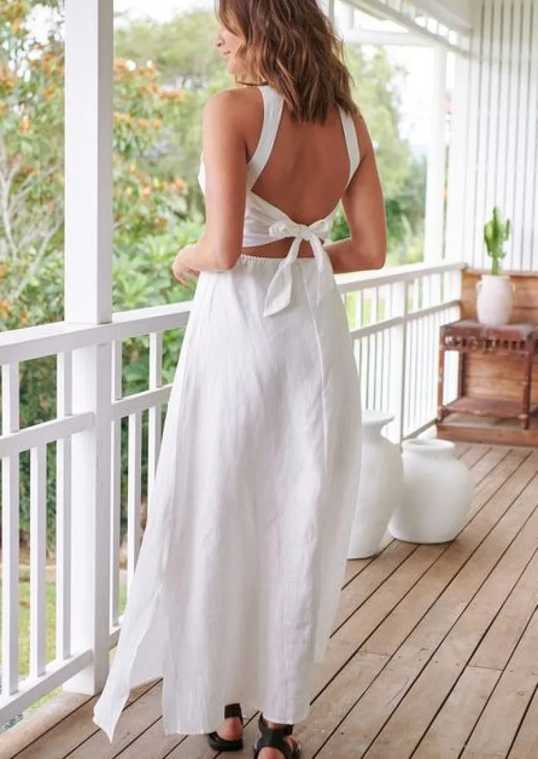 Maxi White open back Dress Nyra