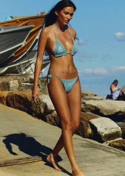 Metallic Crochet Tie Bikini Pant in Mystic
