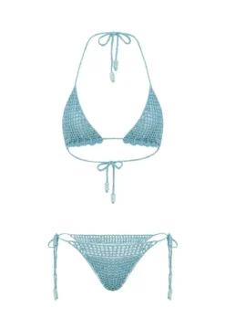 Metallic Crochet Tie Bikini Pant in Mystic