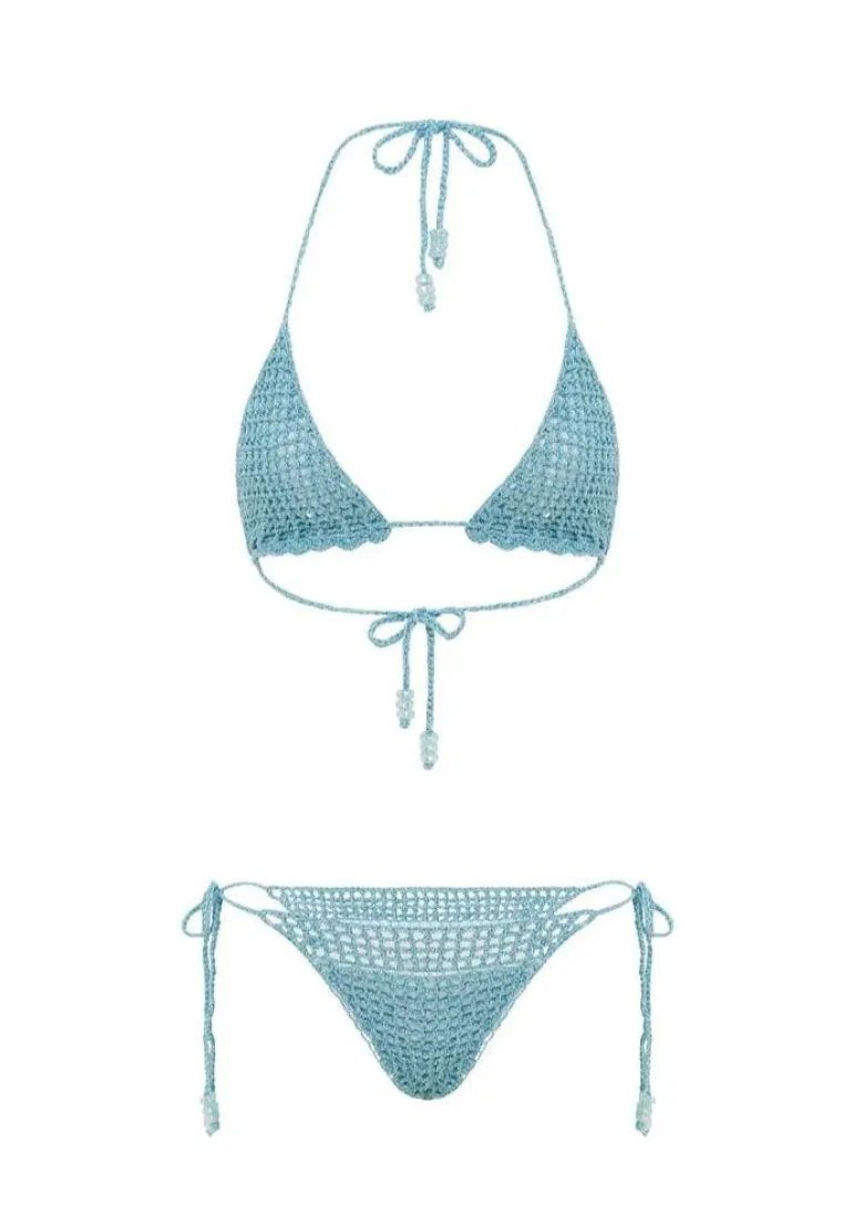 Metallic Crochet Tie Bikini Pant in Mystic
