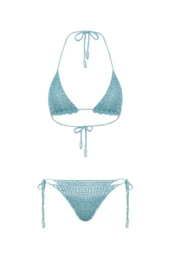 Metallic Crochet Tri Bikini Top in Mystic