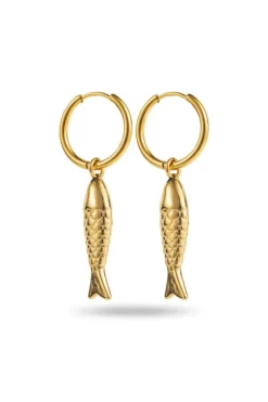 Mini Hoop Earrings with Fish Pendant