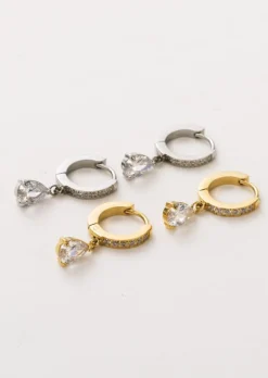 Mini Hoops Earrings with Rhinestone Drop