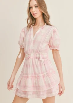 Mini Ruffle Dress in Checkered Pink