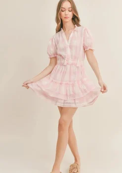 Mini Ruffle Dress in Checkered Pink