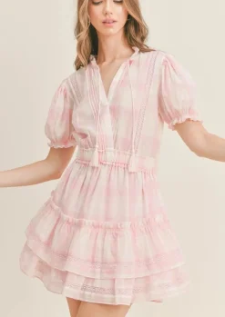 Mini Ruffle Dress in Checkered Pink