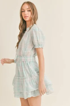 Mini Ruffle Dress in Checkered Aqua
