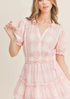 Mini Ruffle Dress in Checkered Pink