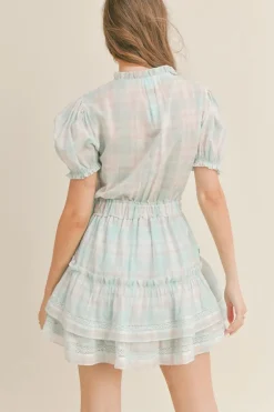 Mini Ruffle Dress in Checkered Aqua