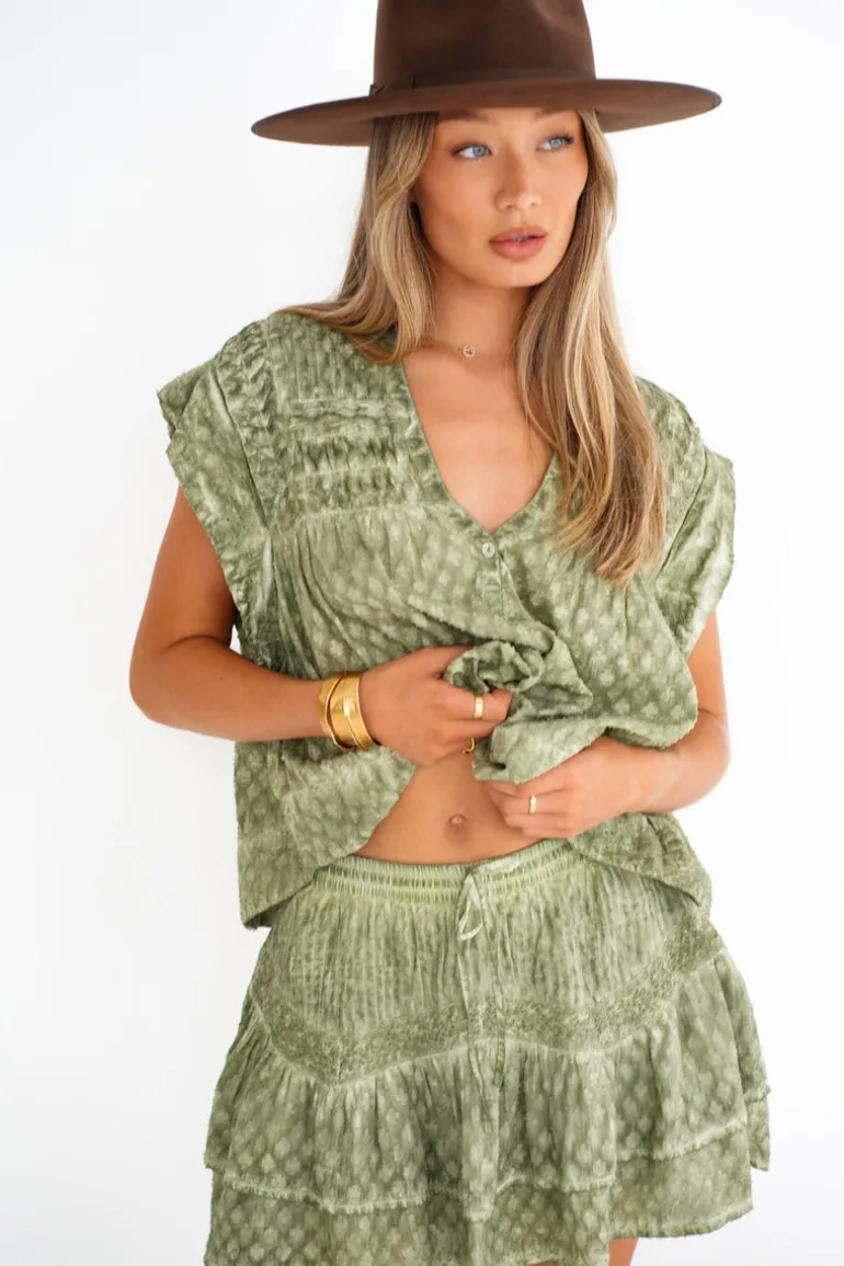 Mini Skirt Antibes in Olive Hand Dye