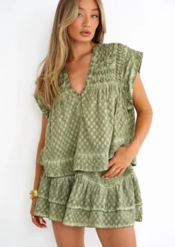 Mini Skirt Antibes in Olive Hand Dye