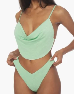 Mint Cowl Neck Glitter Bikini Top