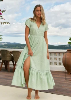 Mint Riviera Embroidered Carmen Maxi Dress
