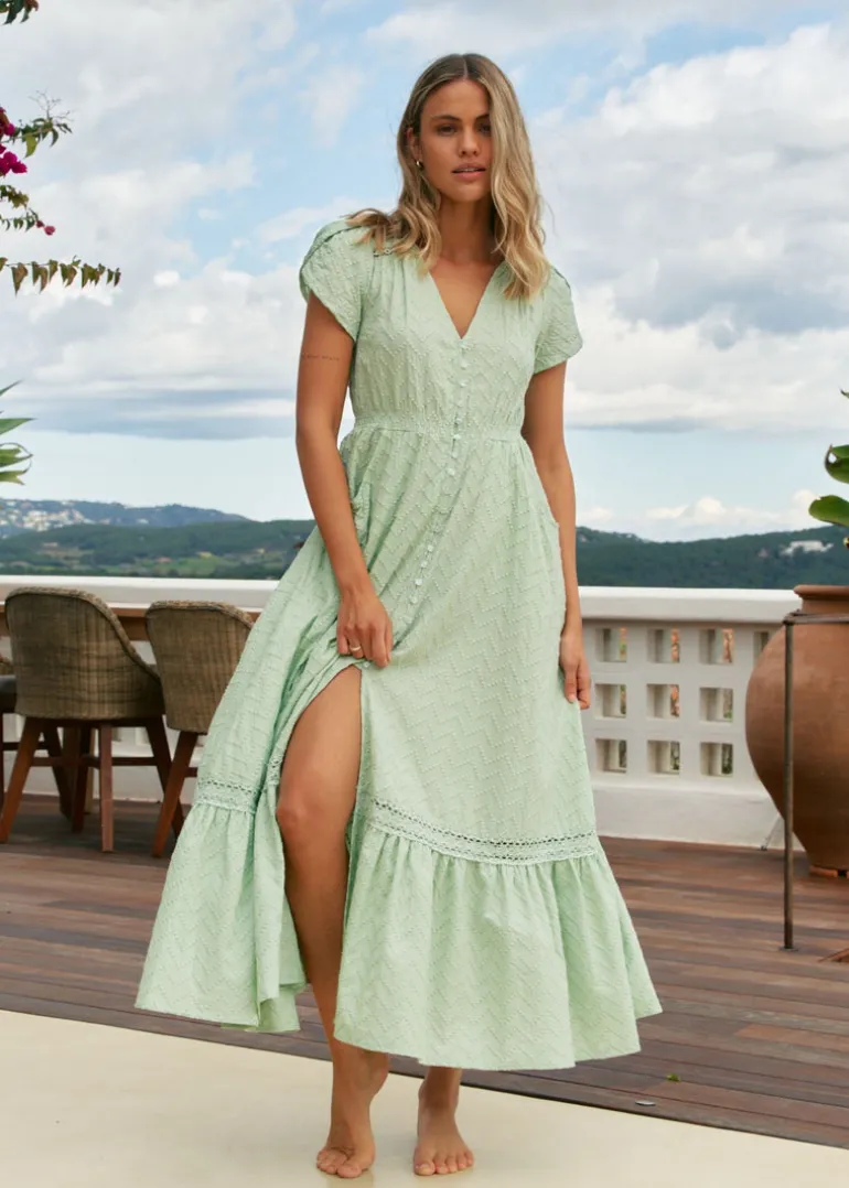 Mint Riviera Embroidered Carmen Maxi Dress