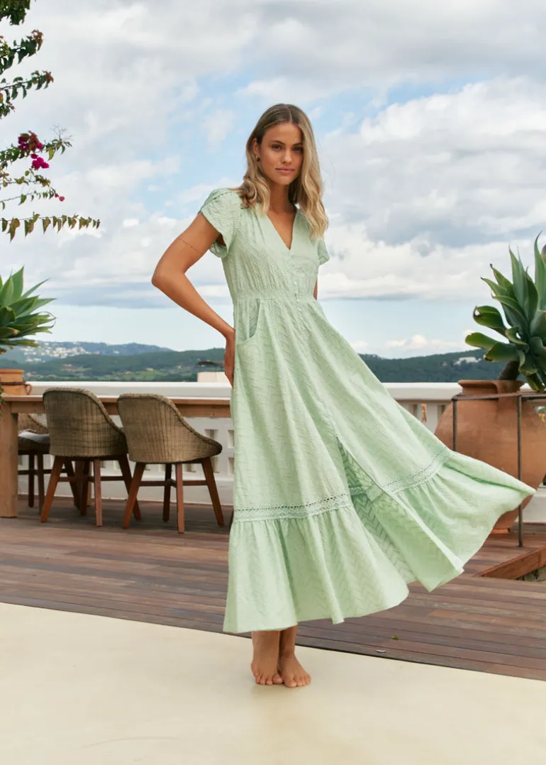 Mint Riviera Embroidered Carmen Maxi Dress