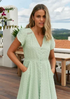 Mint Riviera Embroidered Carmen Maxi Dress