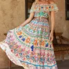 Off Shoulder Maxi Print Dress Yalla