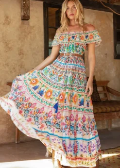 Off Shoulder Maxi Print Dress Yalla