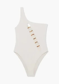 One Shoulder O ring One Piece in Off White