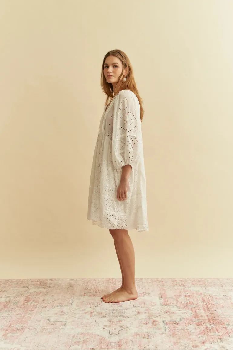 Oversized White Embroidered Dress Adela