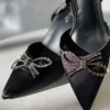 Rosie Crystal Embellished Satin Pumps in Black