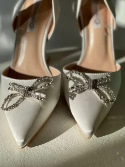 Rosie Crystal Embellished Satin Pumps in White