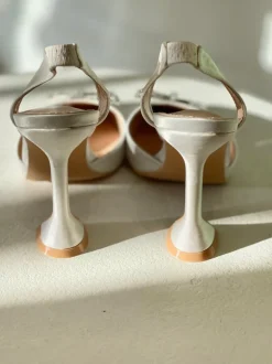 Rosie Crystal Embellished Satin Pumps in White