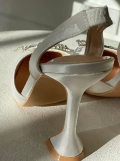 Rosie Crystal Embellished Satin Pumps in White