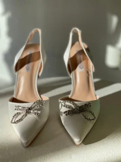Rosie Crystal Embellished Satin Pumps in White
