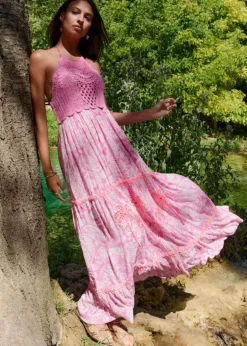 Sahara Pink Crochet Maxi Dress