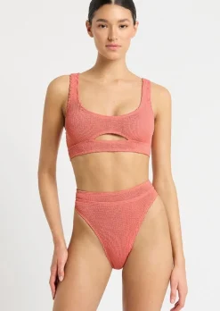 Sasha Bikini Top in Coral Lurex