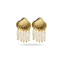 Shell with Pearl Drop Earrings