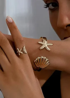 Starfish and Shell Cuff Bracelet