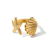 Starfish and Shell Open Ring
