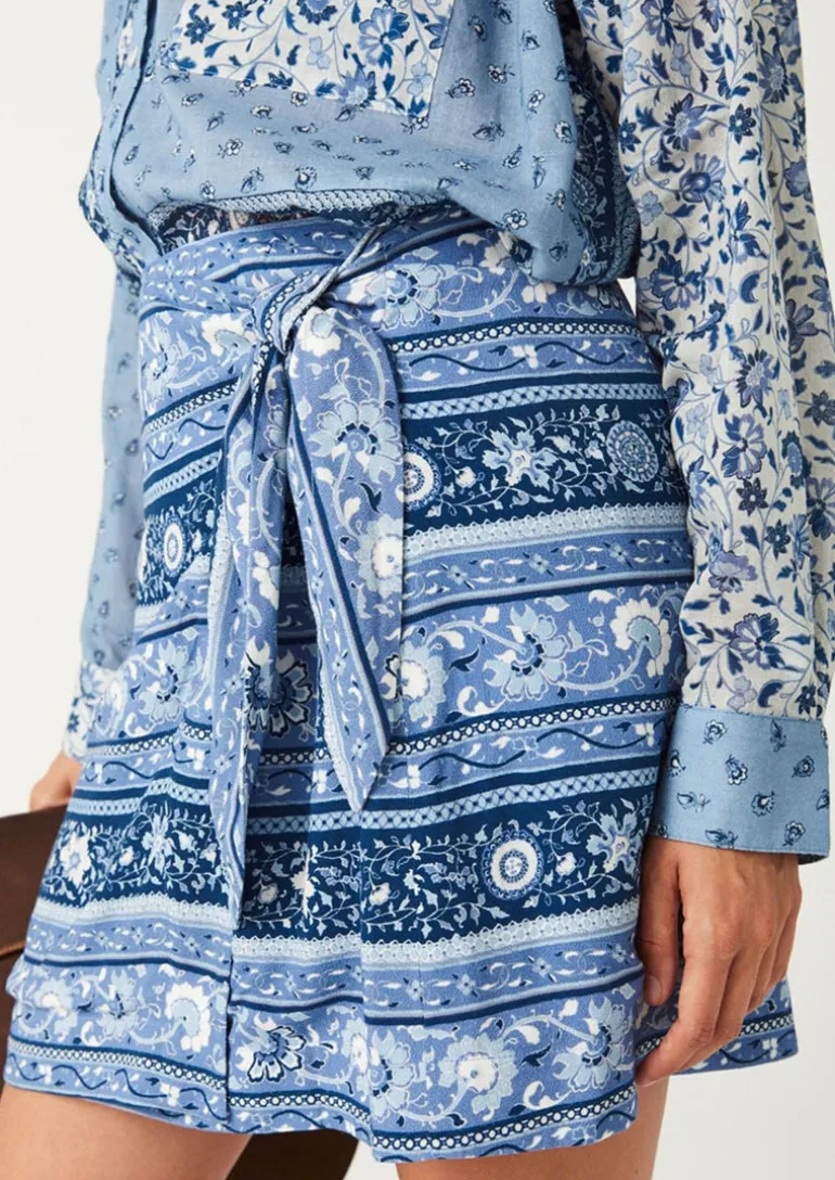 Sunshine Bandit Wrap Mini Skirt Chambray