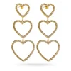 Triple Heart Gold Drop Earrings