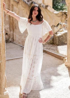 White Broderie Anglaise Maxi Dress Sicily